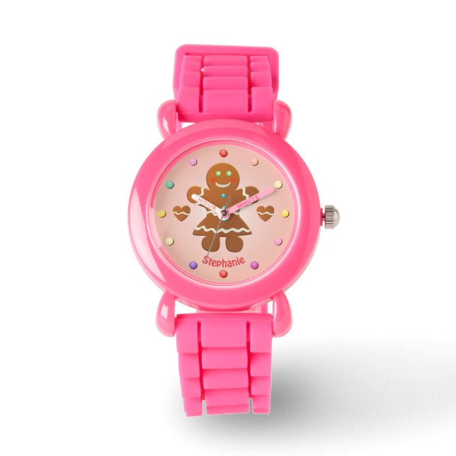 Schattig Gingerbread Meisje met bewerkbare naam Horloge (Voorkant)
