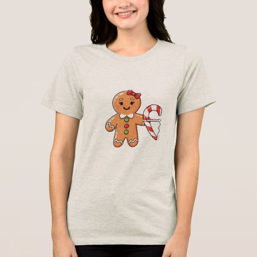 Schattig Gingerbread Meisje met Gebroken Hart van Tri-Blend Shirt (Voorkant)