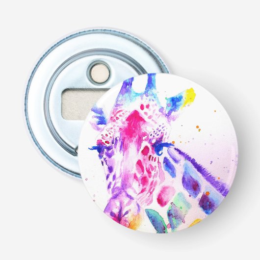 Schattig Giraffe Dierentuin Dier Favoriet Bloemig Button Flesopener (Voorkant)