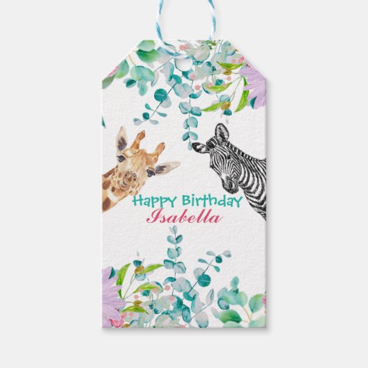 schattig Giraffe dierentuin dieren oerwoud Bloemen Cadeaulabel (Voorkant)