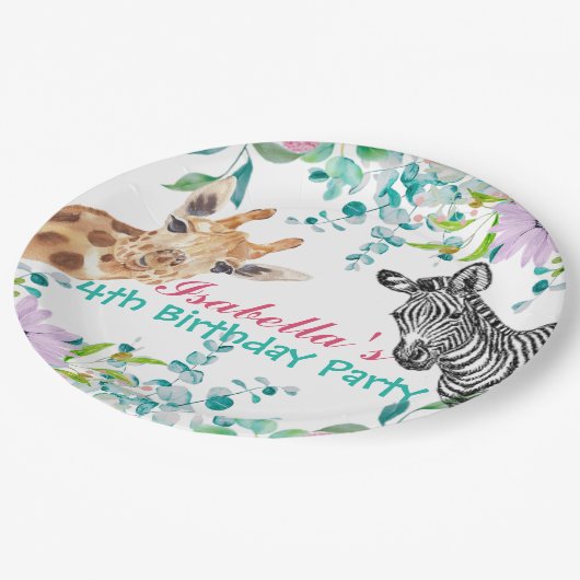 schattig Giraffe dierentuin dieren oerwoud Bloemen Papieren Bordje (Gekanteld)