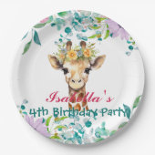 schattig Giraffe dierentuin dieren oerwoud Bloemen Papieren Bordje (Voorkant)