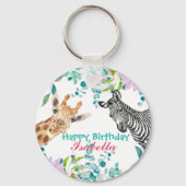 schattig Giraffe dierentuin dieren oerwoud Bloemen Sleutelhanger (Voorkant)