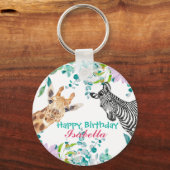 schattig Giraffe dierentuin dieren oerwoud Bloemen Sleutelhanger (Voorkant)