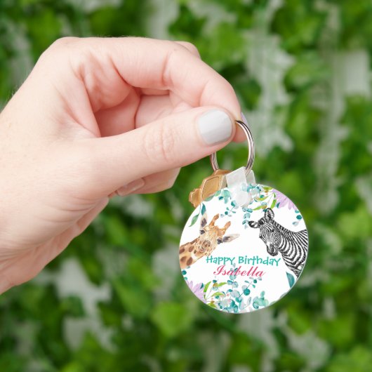 schattig Giraffe dierentuin dieren oerwoud Bloemen Sleutelhanger (Hand)
