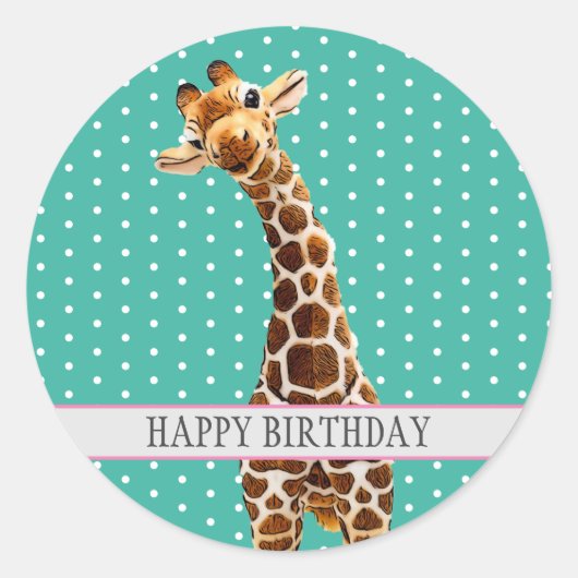 Schattig Giraffe Kind Happy Birthday Animal Cute Ronde Sticker (Voorkant)