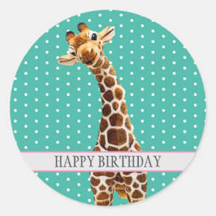 Schattig Giraffe Kind Happy Birthday Animal Cute Ronde Sticker
