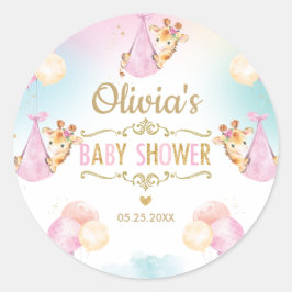 Schattig Giraffe Meisje Baby Shower Bedank Favor Ronde Sticker