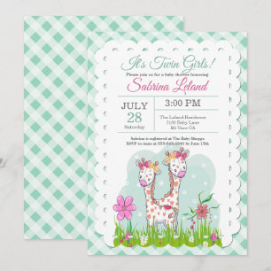 Schattig Giraffe Twin Girls Baby shower Kaart