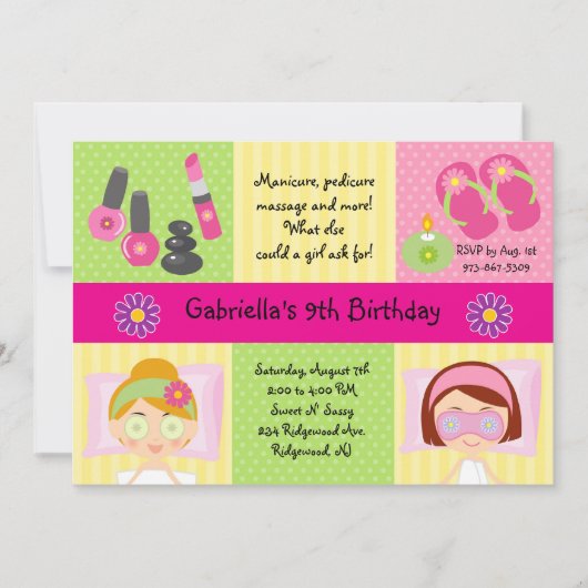 Schattig-Girl's Spa Party Birthday Invitation Kaart (Voorkant)