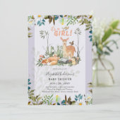Schattig GIRLS Woodland Deer Baby shower Lila Kaart (Staand voorkant)