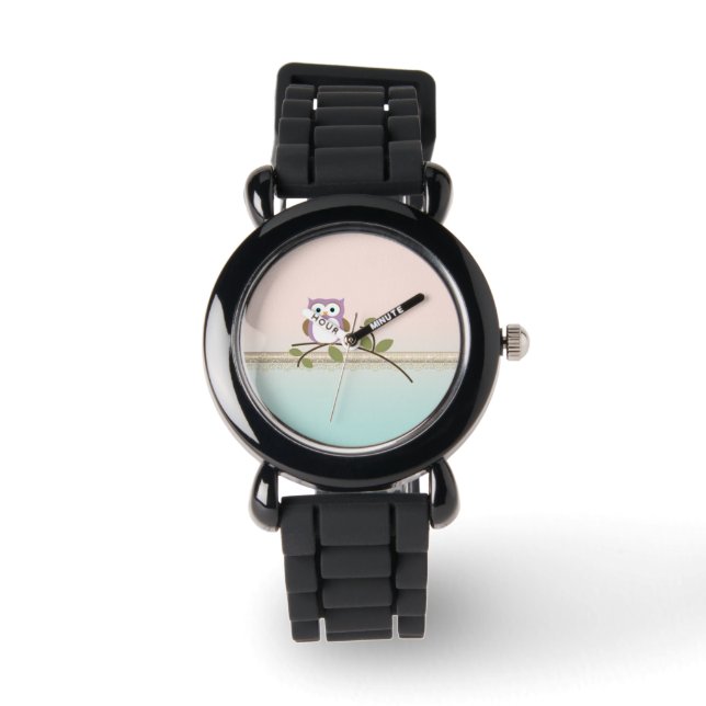 Schattig Girly Cute Owl Horloge (Voorkant)