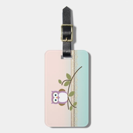 Schattig Girly Cute Owl, persoonlijk Bagagelabel (Voorkant verticaal)