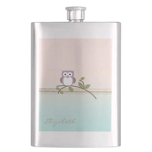 Schattig Girly Cute Owl, persoonlijk Heupfles (Voorkant)