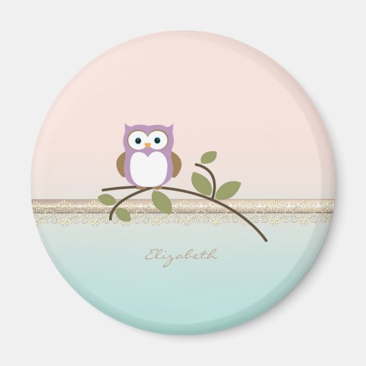 Schattig Girly Cute Owl, persoonlijk Magneet (Voorkant)