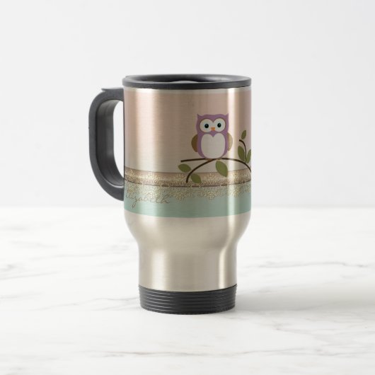 Schattig Girly Cute Owl, persoonlijk Reisbeker (Voorkant links)