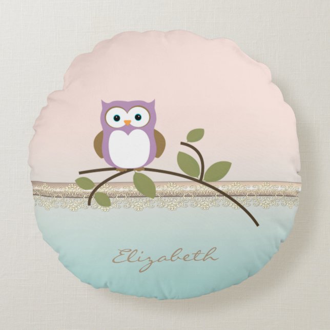 Schattig Girly Cute Owl, persoonlijk Rond Kussen (Voorkant)