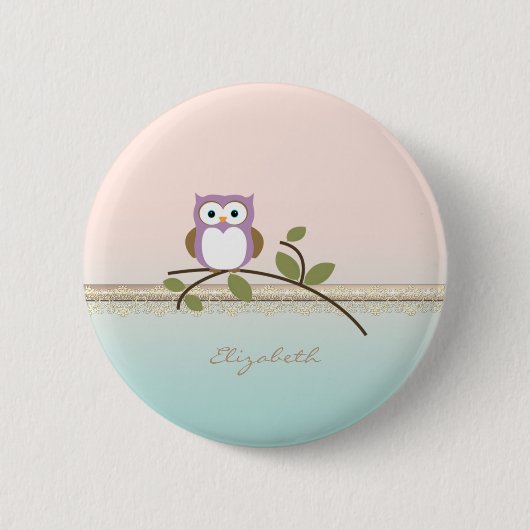 Schattig Girly Cute Owl, persoonlijk Ronde Button 5,7 Cm (Voorkant)