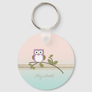 Schattig Girly Cute Owl, persoonlijk Sleutelhanger