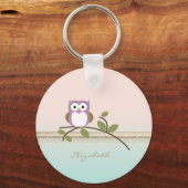 Schattig Girly Cute Owl, persoonlijk Sleutelhanger (Voorkant)