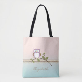 Schattig Girly Cute Owl, persoonlijk Tote Bag