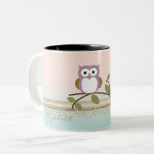 Schattig Girly Cute Owl, persoonlijk Tweekleurige Koffiemok (Voorkant links)
