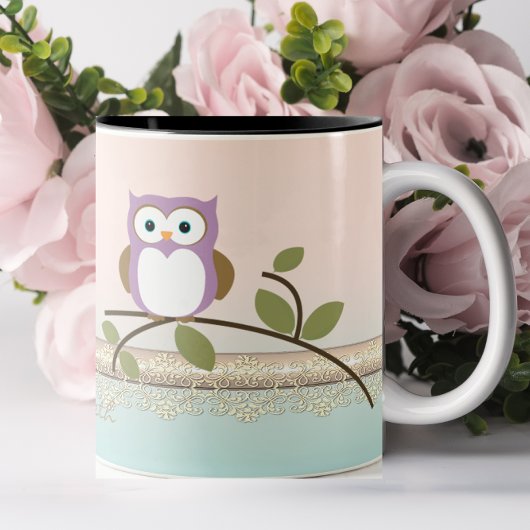 Schattig Girly Cute Owl, persoonlijk Tweekleurige Koffiemok