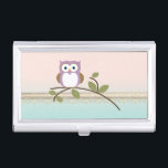 Schattig Girly Cute Owl Visitekaarthouder<br><div class="desc">Een modern meisje met een schattig ontwerp van cartoon op een pink- en blauwe achtergrond met kant.</div>