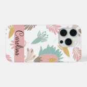 Schattig girly floral botanisch monogram patroon iPhone hoesje (Achterkant horizontaal)