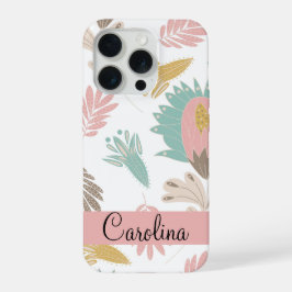 Schattig girly floral botanisch monogram patroon iPhone 15 pro case