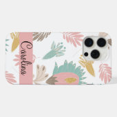 Schattig girly floral botanisch monogram patroon iPhone hoesje (Achterkant horizontaal)