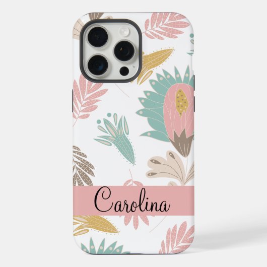 Schattig girly floral botanisch monogram patroon iPhone hoesje (Achterkant)