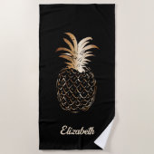 Schattig Girly Goud en zwart Ananas - Gepersonalis Strandlaken (Voorkant)