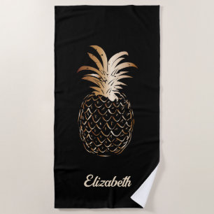 Schattig Girly Goud en zwart Ananas - Gepersonalis Strandlaken