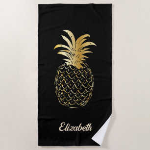 Schattig Girly Goud en zwart Ananas - Gepersonalis Strandlaken