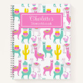 Schattig Girly Pink Llama Cactus Schetsboek Notitieboek (Voorkant)