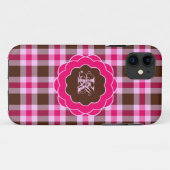 Schattig Girly Pink Plaid Monogram Scalloped Lijst Case-Mate iPhone Case (Achterkant (horizontaal))