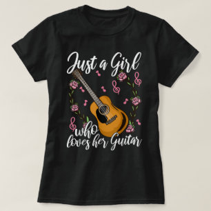 Schattig Gitaarmeisje met Bloemendesign T-shirt