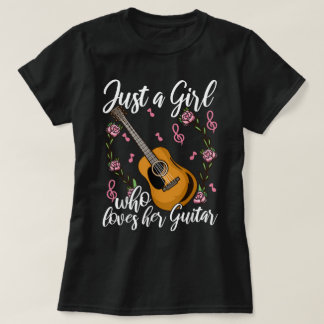 Schattig Gitaarmeisje met Bloemendesign T-shirt