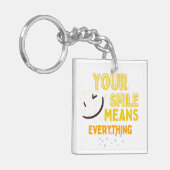 Schattig glimlachend gezicht & positieve quote dub sleutelhanger (Voorkant Links)