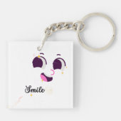 Schattig glimlachend gezicht & positieve quote dub sleutelhanger (Achterkant)