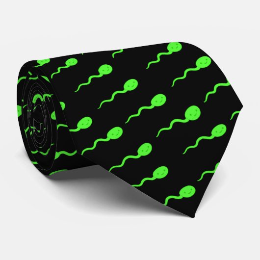 Schattig Glimlachend Neon Groen Spermapatroon Stropdas (Opgerold)