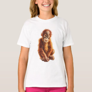 Schattig glimlachende baby orang-oetan karakter ki t-shirt