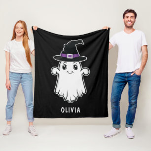 Schattig glimlachende geest met heksenhoed Hallowe Fleece Deken
