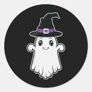 Schattig glimlachende geest met heksenhoed Hallowe Ronde Sticker