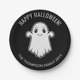 Schattig glimlachende spook gelukkig Halloween zwa Papieren Bordje