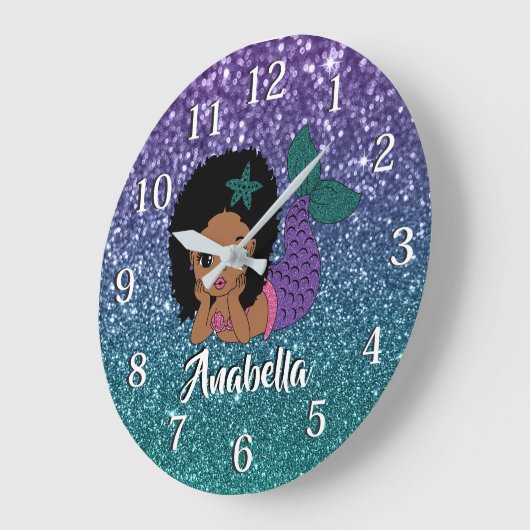 Schattig glitter Afro-Amerikaanse zeemeermin Grote Klok (Hoek)