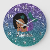 Schattig glitter Afro-Amerikaanse zeemeermin Grote Klok (Voorkant)