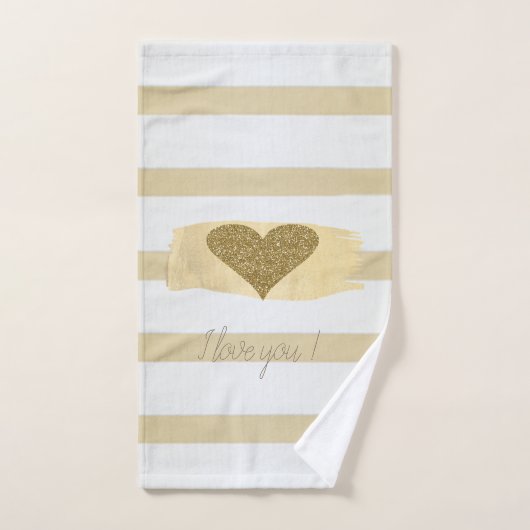 Schattig Glitter Hearts Stripes-I Love You Bad Handdoek (Handdoek)