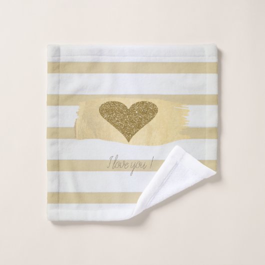 Schattig Glitter Hearts Stripes-I Love You Bad Handdoek (Wasdoekje)